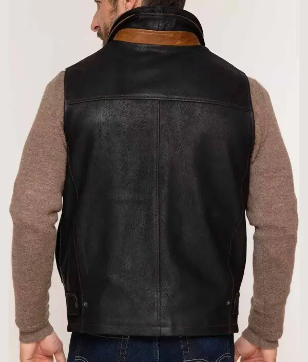 Merino Goatskin Shearling Collar Leather Vest Color Jackets