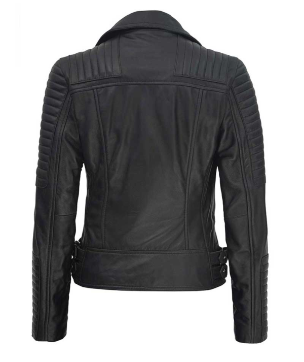 Women's Bari Quilted Moto Leather Jacket - Image 3