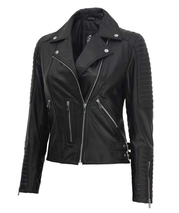 Women's Bari Quilted Moto Leather Jacket - Image 2