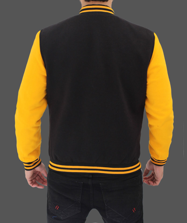 BC Polo Baseball Black And Yellow Varsity Wool Jacket - Image 4