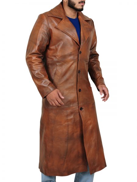 Batman vs Superman Brown Waxed Winter Real Leather Trench Long Coat 
