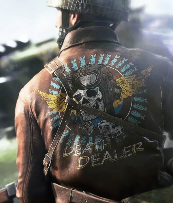 Battlefield 5 Death Dealer Skull Brown Leather Jacket - Image 2