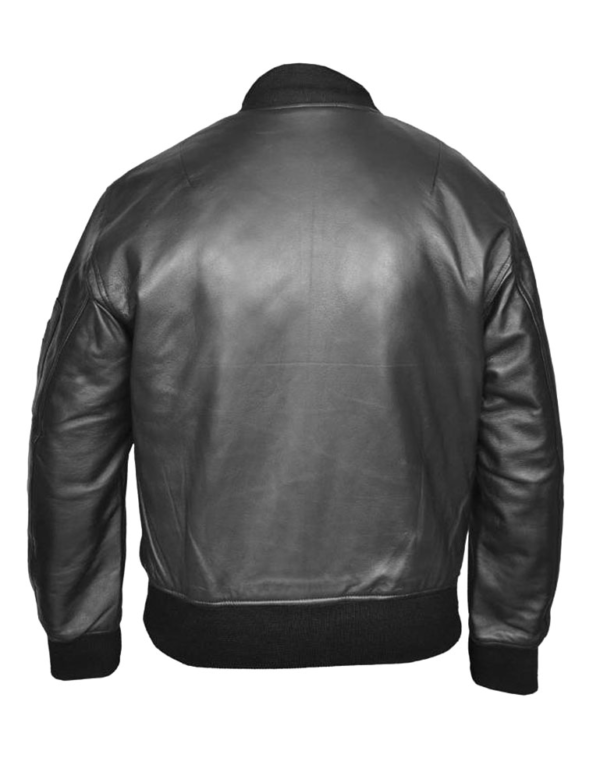 Black Combat MA-1 Flight MOD Leather Bomber Jacket - Image 2