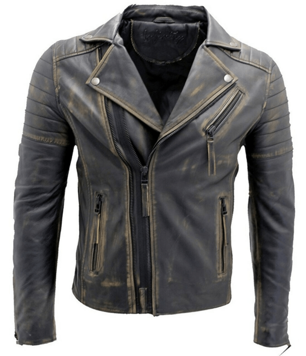 Mens Brando Cross Zip Biker Leather Jacket