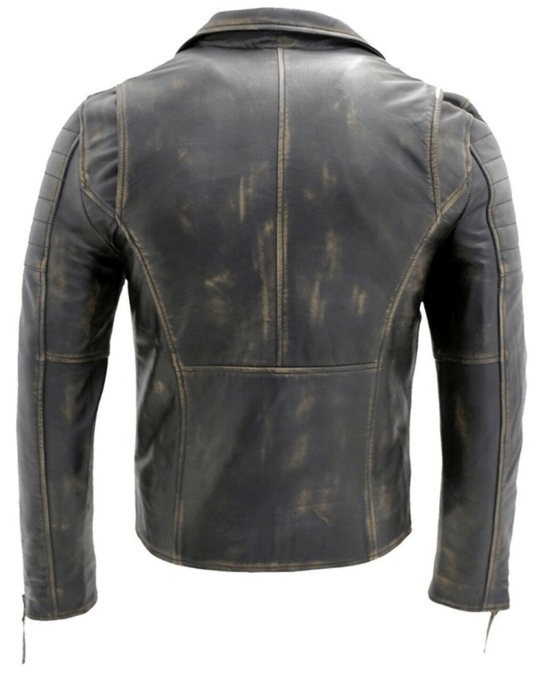 Mens Brando Cross Zip Biker Leather Jacket - Image 4