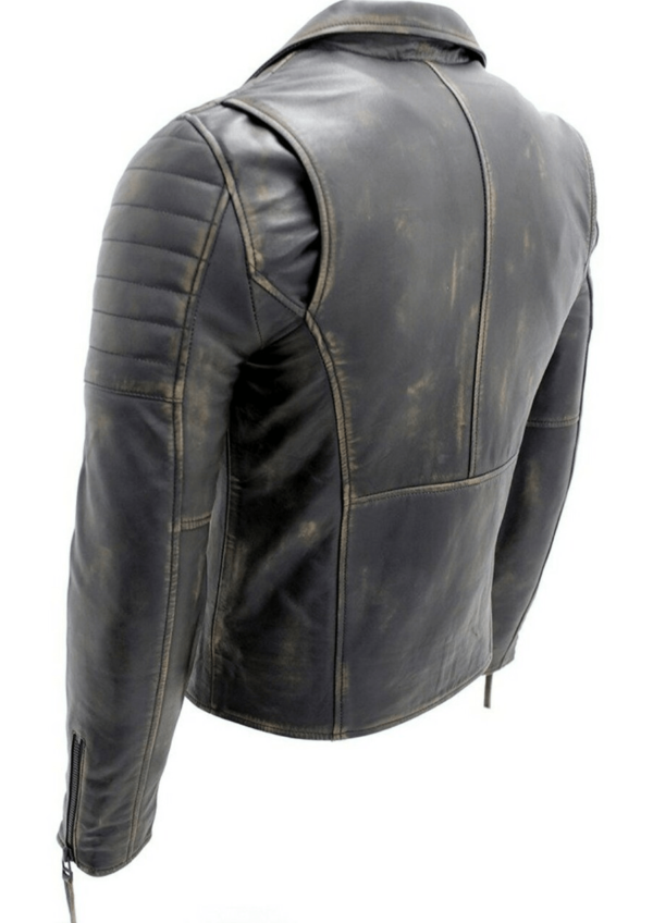 Mens Brando Cross Zip Biker Leather Jacket - Image 3