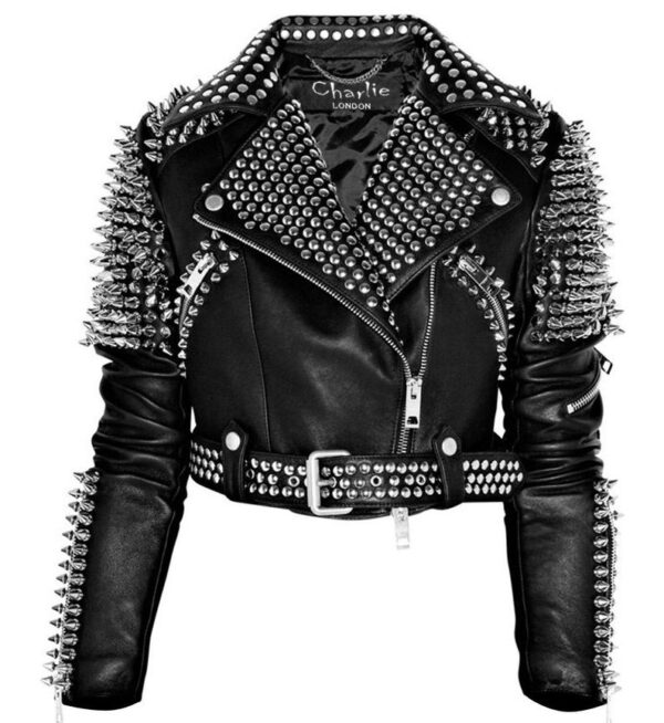 Womens Silver Handmade Designer Leather Biker Jacket - Handmade