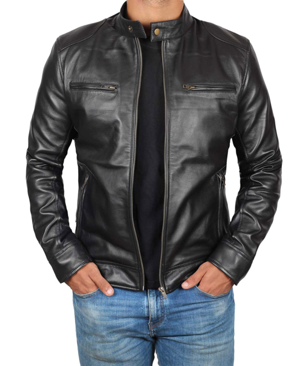 Mens Dodge Black Biker Leather Jacket