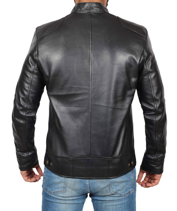 Mens Dodge Black Biker Leather Jacket - Image 3