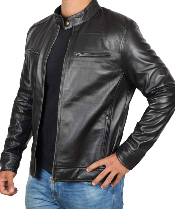 Mens Dodge Black Biker Leather Jacket - Image 2