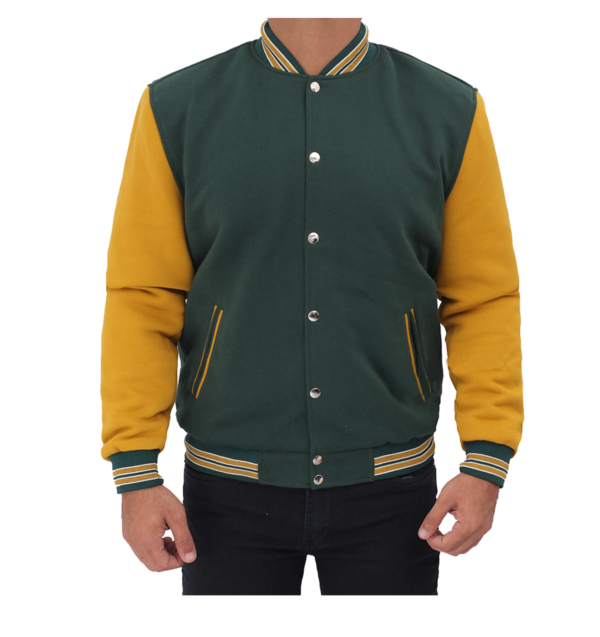 Mens Duane Green And Yellow Letterman Wool Jacket