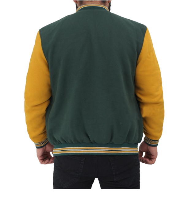 Mens Duane Green And Yellow Letterman Wool Jacket - Image 3