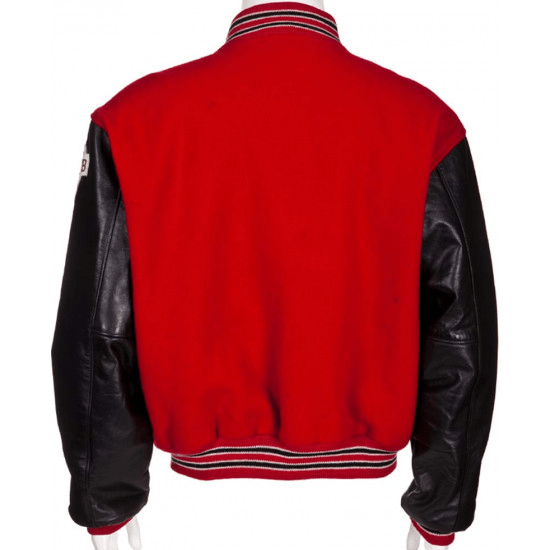 black bomber jacket with red inside