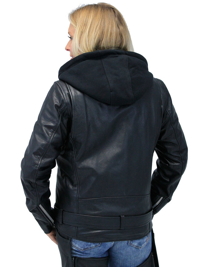 Womens In Hoodie Leather Jacket With - Image 3