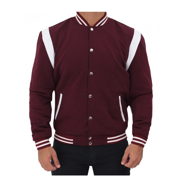 Jesse Maroon And White Letterman Wool Jacket - Image 2