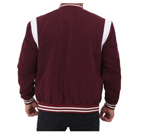 Jesse Maroon And White Letterman Wool Jacket - Image 3