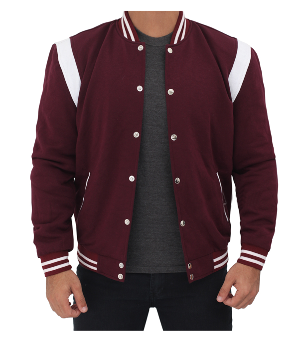 Jesse Maroon And White Letterman Wool Jacket