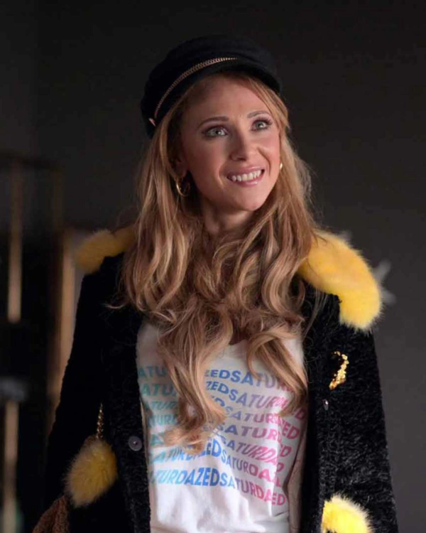 Keeley Jones Yellow & Black Ted Lasso S03 Juno Temple Fur Jacket