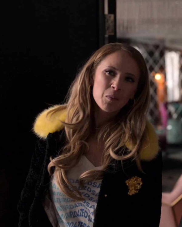 Keeley Jones Yellow & Black Ted Lasso S03 Juno Temple Fur Jacket - Image 2