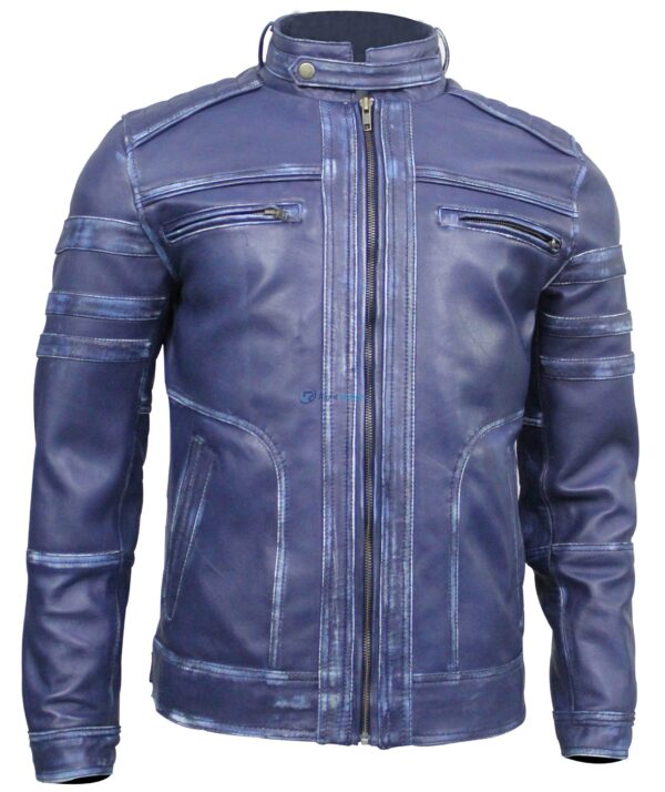 Mens Stylish Dark Blue Faux leather jacket