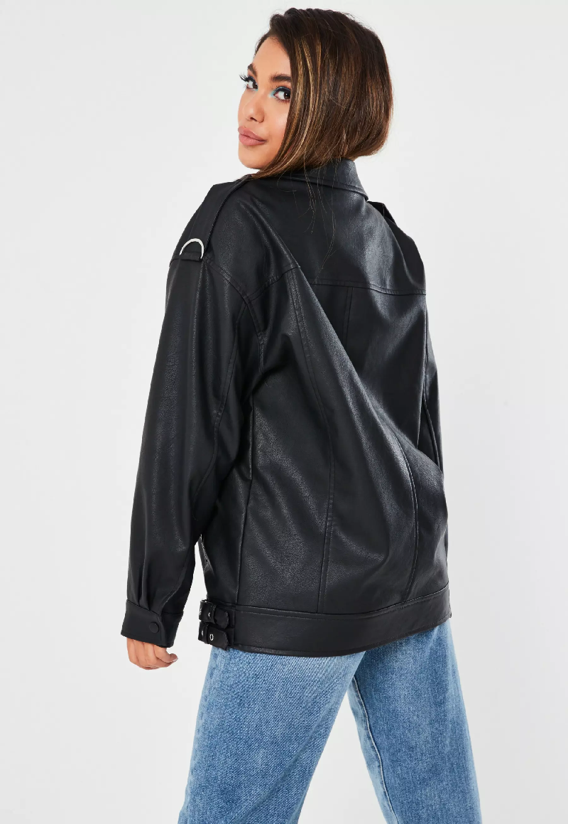 Long Vintage Oversized Black Leather Jacket - Color Jackets