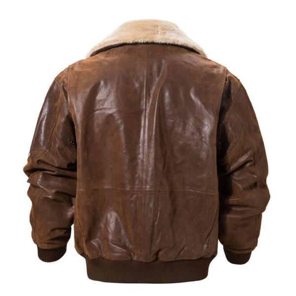 Mens Pierson Vintage Bomber Leather Jacket With Shearling Collar - Image 2