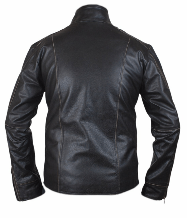 Rivet Faded Seams Biker Black Leather Jacket - Image 4