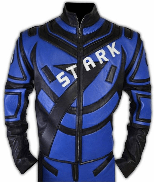 Tony Stark Iron Man 2 Robert Downey Blue Motorcycle Leather Jacket