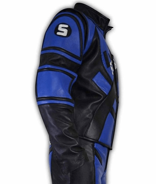 Tony Stark Iron Man 2 Robert Downey Blue Motorcycle Leather Jacket - Image 3