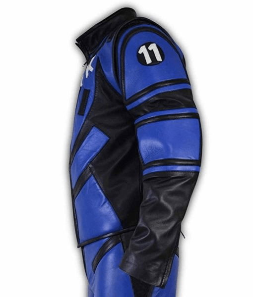Tony Stark Iron Man 2 Robert Downey Blue Motorcycle Leather Jacket - Image 4