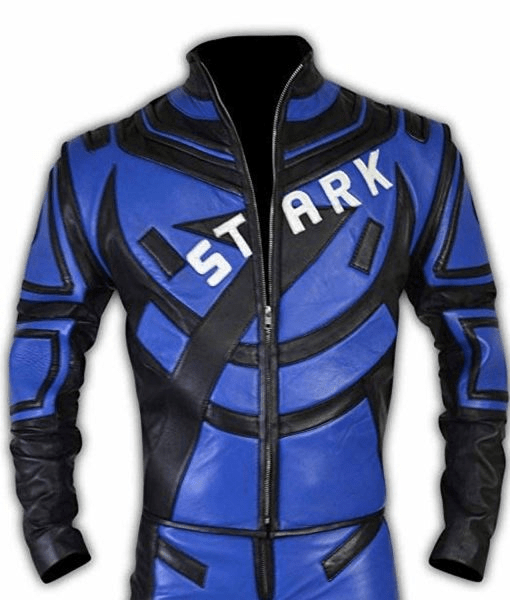 Tony Stark Iron Man 2 Robert Downey Blue Motorcycle Leather Jacket - Image 2