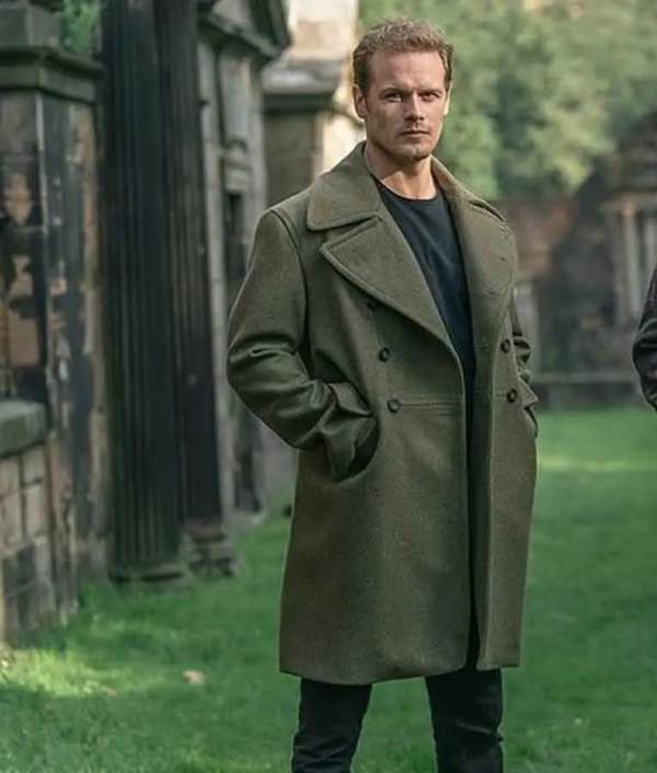 Sam and Graham Men in Kilts A Roadtrip Sam Heughan Green Mid-Length Coat