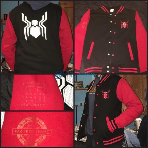 Spider Man Far From Home Red Varsity Cotton Jacket - Image 2