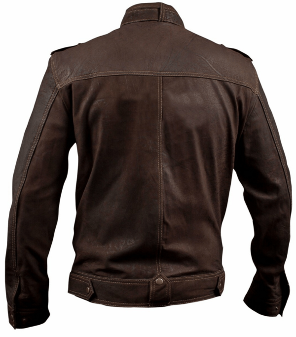 Stone Wash Slim Fit Brown Leather Jacket - Image 3