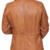 Tan Brown Leather Jacket With Fur Collar For Women - Image 3
