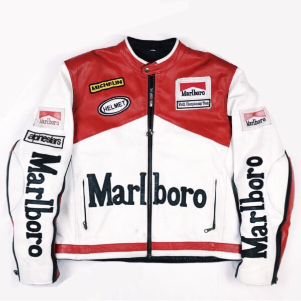 Vintage Marlboro Racing White & Red Leather Jacket