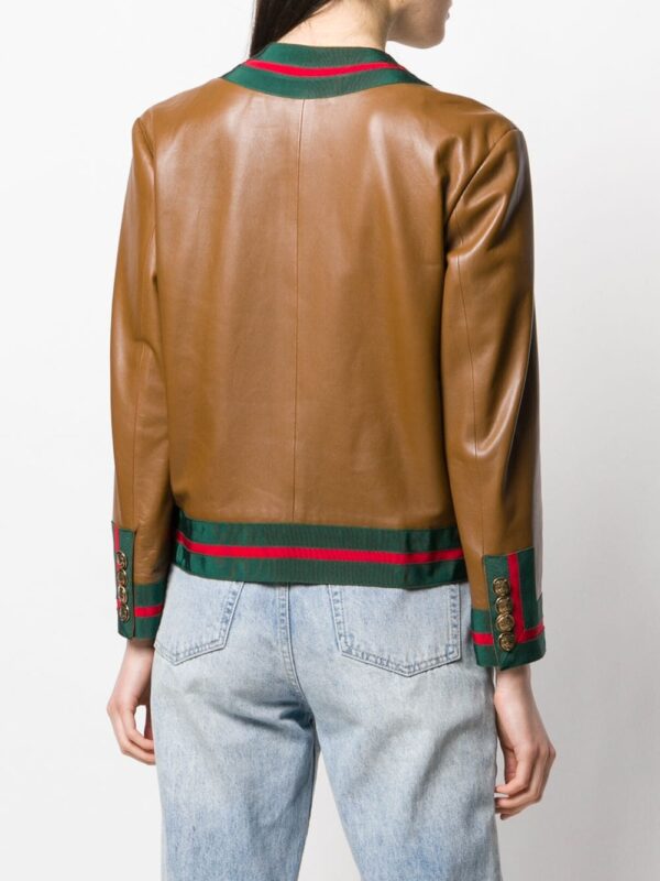 Web trim Brown&Green leather jacket - Image 3