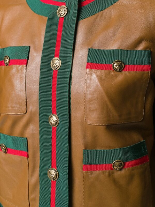 Web trim Brown&Green leather jacket - Image 2