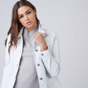 Trucker In White Leather Jacket Womens