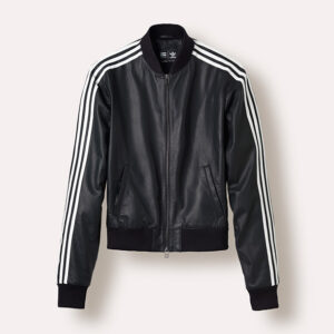 White Stripes In Sleeves Adidas X Pharrell Williams Black Leather Jacket