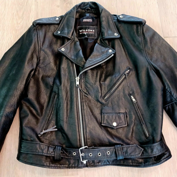 Wilsons Belt Heavy Biker Punk Rocker Black Leather Jacket