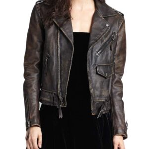 Women’s Moto Distressed Genuine Leather Jacket