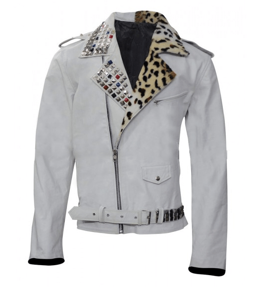Mens Brian Kendrick Wrestler White Motorcycle Leather Jacket