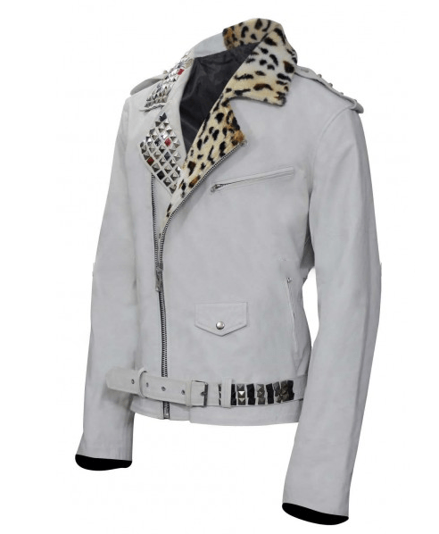 Mens Brian Kendrick Wrestler White Motorcycle Leather Jacket - Image 2