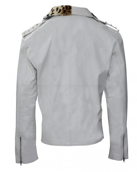 Mens Brian Kendrick Wrestler White Motorcycle Leather Jacket - Image 4