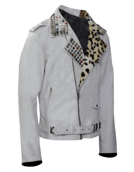 Mens Brian Kendrick Wrestler White Motorcycle Leather Jacket - Image 3