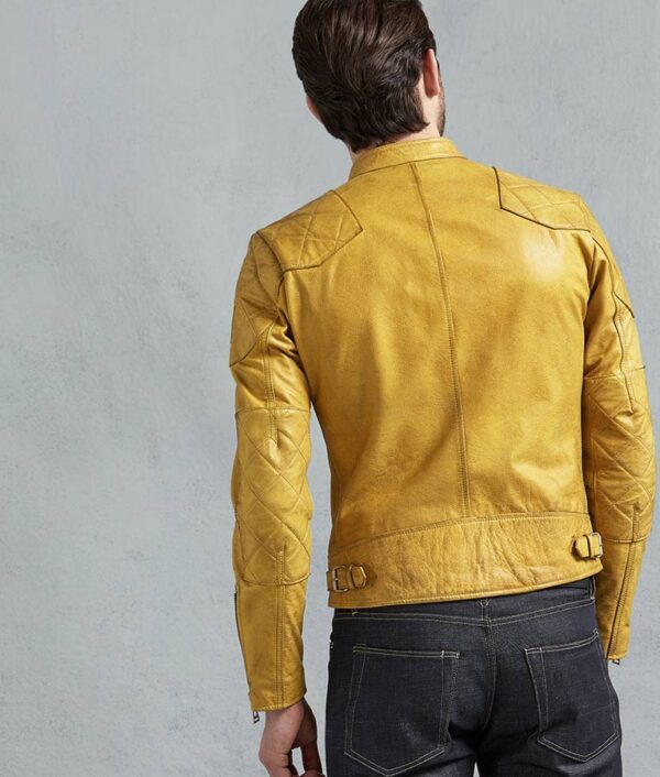 Yellow Leather Jacket Men's In Racer Jacket - Image 2