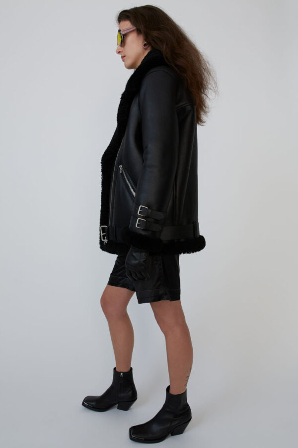 Shearling Aviator Black Jacket - Image 5