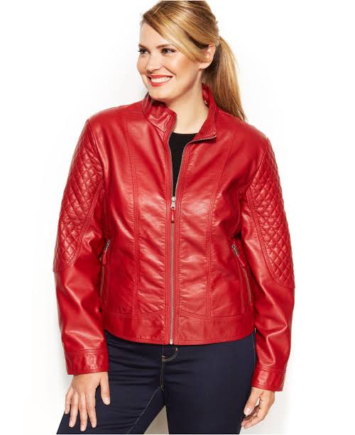 Plus Size Red Faux Leather Jacket ...