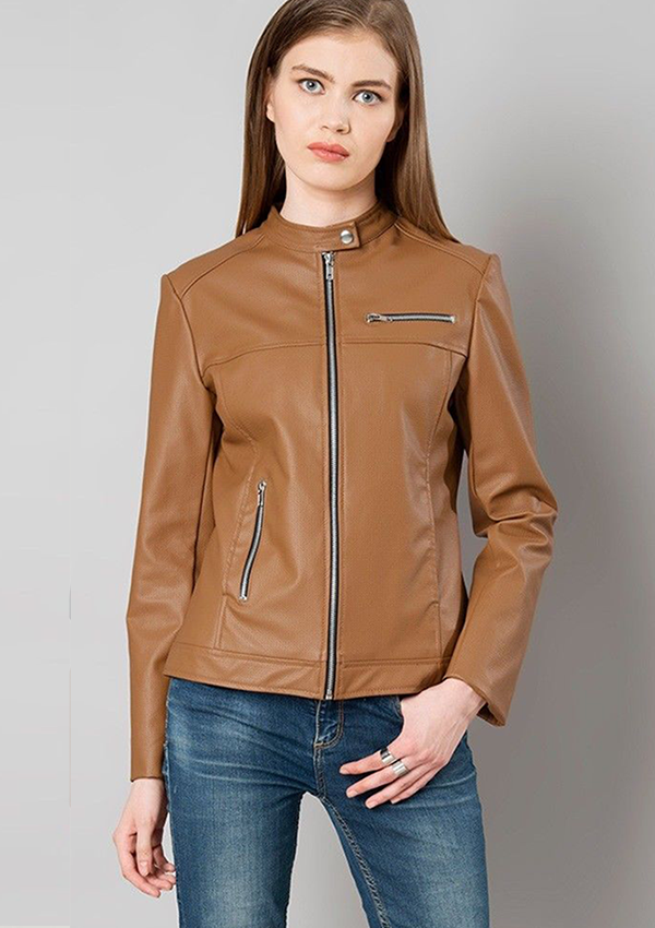 Victoria Brown Biker Women In Leather Jacket